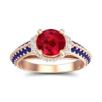 Ruby Ring In 18K Rose Gold With Lab Diamond And Blue Sapphire Makari Round Antique Ring
