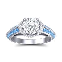 Diamond Ring In Platinum With Lab Diamond And Swiss Blue Topaz Makari Round Antique Ring