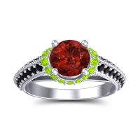 Garnet Ring In 14k White Gold With Peridot And Black Onyx Makari Round Antique Ring