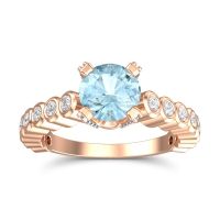 Aquamarine Ring In 14K Rose Gold With Lab Diamond And Swiss Blue Topaz Vasana Round Antique Ring