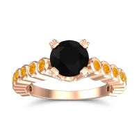 Black Onyx Ring In 14K Rose Gold With Citrine And Lab Diamond Vasana Round Antique Ring