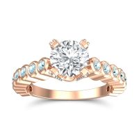 Diamond Ring In 14K Rose Gold With Aquamarine And Swiss Blue Topaz Vasana Round Antique Ring