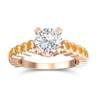 Lab Diamond Ring In 18K Rose Gold With Citrine And Black Onyx Vasana Round Antique Ring