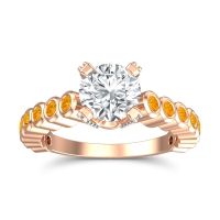 Diamond Ring In 14K Rose Gold With Citrine And Swiss Blue Topaz Vasana Round Antique Ring