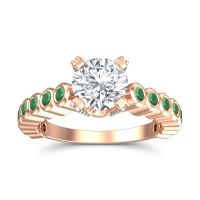 Diamond Ring In 14K Rose Gold With Emerald And Swiss Blue Topaz Vasana Round Antique Ring