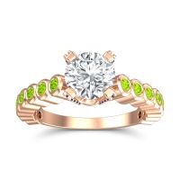 Lab Diamond Ring In 18K Rose Gold With Peridot And Blue Sapphire Vasana Round Antique Ring