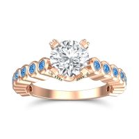 Lab Diamond Ring In 14K Rose Gold With Swiss Blue Topaz And Emerald Vasana Round Antique Ring