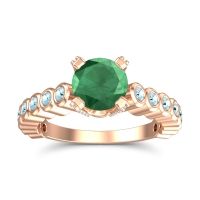 Emerald Engagement Ring In 18K Rose Gold With Aquamarine And Diamond - Vasana Round Antique Ring