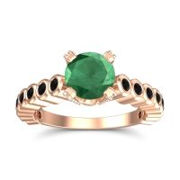 Emerald Engagement Ring In 18K Rose Gold With Black Onyx And Diamond - Vasana Round Antique Ring
