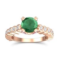 Emerald Ring In 18K Rose Gold With Lab Diamond And Amethyst Vasana Round Antique Ring
