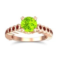 Peridot Ring In 14K Rose Gold With Garnet And Citrine Vasana Round Antique Ring