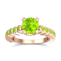 Peridot Ring In 14K Rose Gold With Swiss Blue Topaz Vasana Round Antique Ring
