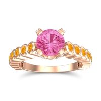 Pink Tourmaline Ring In 14K Rose Gold With Citrine And Lab Diamond Vasana Round Antique Ring