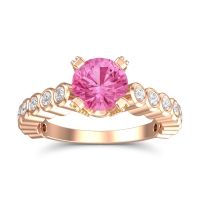 Pink Tourmaline Ring In 14K Rose Gold With Lab Diamond And Citrine Vasana Round Antique Ring