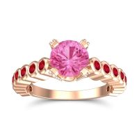 Pink Tourmaline Engagement Ring In 18K Rose Gold With Ruby And Diamond - Vasana Round Antique Ring