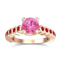 Pink Tourmaline Ring In 18K Rose Gold With Ruby And Peridot Vasana Round Antique Ring