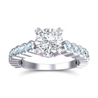 Lab Diamond Ring In 14k White Gold With Aquamarine And Pink Tourmaline Vasana Round Antique Ring