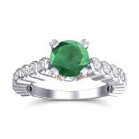 Emerald Ring In 18k White Gold With Lab Diamond And Citrine Vasana Round Antique Ring