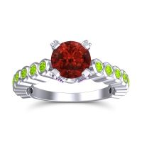 Garnet Ring In 14k White Gold With Peridot And Amethyst Vasana Round Antique Ring