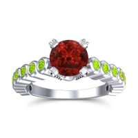 Garnet Ring In 14k White Gold With Peridot And Black Onyx Vasana Round Antique Ring