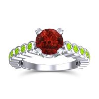 Garnet Ring In 14k White Gold With Peridot And Emerald Vasana Round Antique Ring