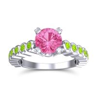 Pink Tourmaline Engagement Ring In 14k White Gold With Peridot And Diamond - Vasana Round Antique Ring