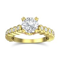 Diamond Ring In 18k Yellow Gold With Lab Diamond And Pink Tourmaline Vasana Round Antique Ring