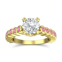 Diamond Engagement Ring In 18k Yellow Gold With Pink Tourmaline - Vasana Round Antique Ring