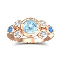 Aquamarine Ring In 14K Rose Gold With Lab Diamond And Swiss Blue Topaz Bindu Round Antique Ring