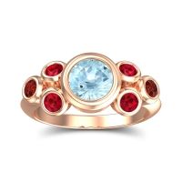 Aquamarine Ring In 18K Rose Gold With Ruby And Garnet Bindu Round Antique Ring