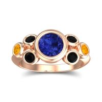 Lab Blue Sapphire Ring In 18K Rose Gold With Black Onyx And Citrine Bindu Round Antique Ring