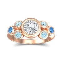 Diamond Ring In 14K Rose Gold With Aquamarine And Swiss Blue Topaz Bindu Round Antique Ring