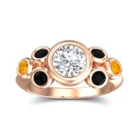 Lab Diamond Ring In 14K Rose Gold With Black Onyx And Citrine Bindu Round Antique Ring