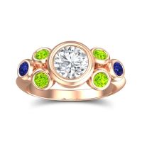 Lab Diamond Ring In 18K Rose Gold With Peridot And Blue Sapphire Bindu Round Antique Ring