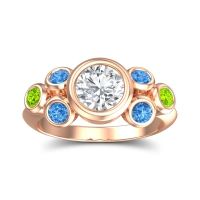 Lab Diamond Ring In 18K Rose Gold With Swiss Blue Topaz And Peridot Bindu Round Antique Ring