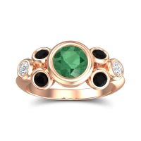 Emerald Engagement Ring In 18K Rose Gold With Black Onyx And Diamond - Bindu Round Antique Ring