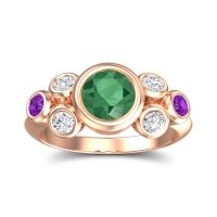 Emerald Ring In 18K Rose Gold With Lab Diamond And Amethyst Bindu Round Antique Ring