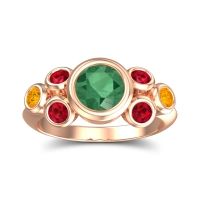 Lab Emerald Ring In 14K Rose Gold With Ruby And Citrine Bindu Round Antique Ring