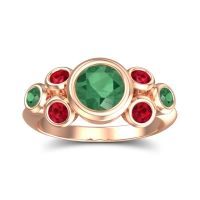 Lab Emerald Ring In 14K Rose Gold With Ruby And Emerald Bindu Round Antique Ring