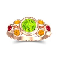Peridot Ring In 18K Rose Gold With Citrine And Ruby Bindu Round Antique Ring