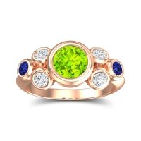 Peridot Ring In 18K Rose Gold With Lab Diamond And Blue Sapphire Bindu Round Antique Ring