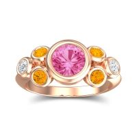 Pink Tourmaline Ring In 14K Rose Gold With Citrine And Lab Diamond Bindu Round Antique Ring