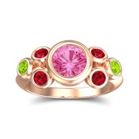 Pink Tourmaline Ring In 18K Rose Gold With Ruby And Peridot Bindu Round Antique Ring