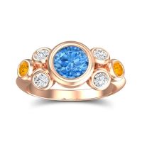 Swiss Blue Topaz Ring In 18K Rose Gold With Lab Diamond And Citrine Bindu Round Antique Ring