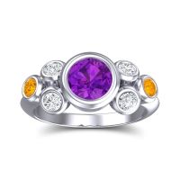 Amethyst Ring In 18k White Gold With Lab Diamond And Citrine Bindu Round Antique Ring