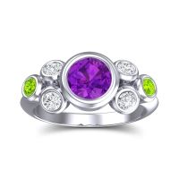 Amethyst Ring In 18k White Gold With Lab Diamond And Peridot Bindu Round Antique Ring