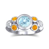 Aquamarine Ring In 18k White Gold With Citrine And Lab Diamond Bindu Round Antique Ring