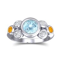 Aquamarine Ring In 18k White Gold With Diamond And Citrine Bindu Round Antique Ring