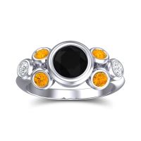 Black Onyx Ring In 18k White Gold With Citrine And Lab Diamond Bindu Round Antique Ring