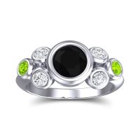 Black Onyx Ring In 18k White Gold With Lab Diamond And Peridot Bindu Round Antique Ring